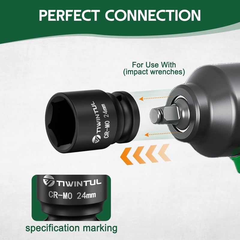 TIWINTUL 24mm Impact Socket 1/2 Inch Drive, Heat-Treated Chromium-Molybdenum Steel Impact Socket, 6 Point Design, ANSI Standards, Metric, Axle Nut Socket for Automotive and Machinery Maintenance - Image 5
